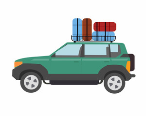 Luggage bags on top of travel car It's time to holiday vector Illustration.