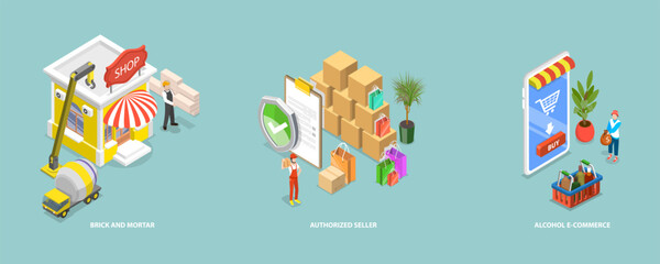 3D Isometric Flat Vector Conceptual Illustration of Retail Business, Sale Goods and Services to Consumers