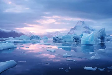 Fotobehang Arctic Night Landscape With Icebergs, Symbolising The Melting Of The Ice Caps © Anastasiia