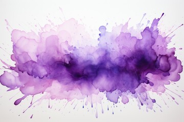 A painting of purple and purple paint splatters on a white background. Imaginary illustration. - obrazy, fototapety, plakaty