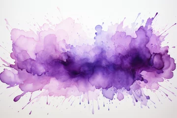 Foto op Canvas A painting of purple and purple paint splatters on a white background. Imaginary illustration. © Friedbert