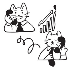 cat in vector.business icon in doodle style. linear illustration of man cat. Template for logo sticker poster icon app website. A series of furry cats on the topic of business and life.