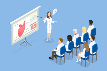 3D Isometric Flat Vector Conceptual Illustration of Medical Conference, Healthcare Training Seminar