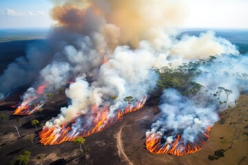 Drone View Of A Rainforest Fire Resulting From Illegal Logging For Agriculture And Cattle Grazing