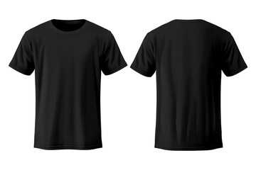 Plain black T-Shirt mockup design with front and rear view, isolated on transparent background cutout PNG
