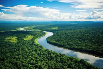 Fototapeta na wymiar Aerial View Of The Rainforest Jungle With River