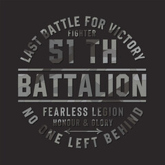 Military theme badge with camouflage effect for t shirt graphics