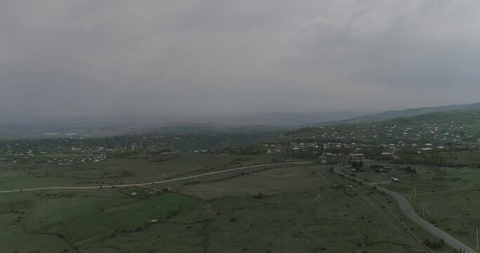 Drone shot of the Amberd road and Antarut village in the Ashtarak Municipality,  Aragatsotn, Armenia