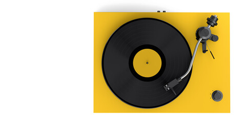 Vinyl record player or DJ turntable with retro vinyl disk on white background.