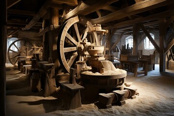 Fototapeta na wymiar A historic mill for grinding grain into flour. Generative AI