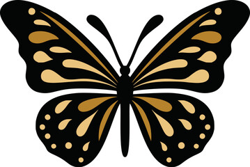 Monarch butterfly silhouette vector icon. Beautiful insect logo black and orange