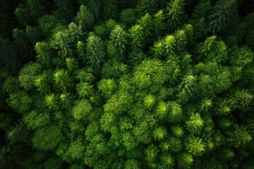 Fototapeta premium Topdown Aerial Image Of Verdant Woodland, Providing Natural Green Background From Drones Perspective. Сoncept Verdant Woodland, Aerial Photography, Natural Green Background, Drones Perspective