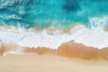 Fototapeta na wymiar Waves Crashing On Tropical Beach, Captured From Drones View And Created With Ai
