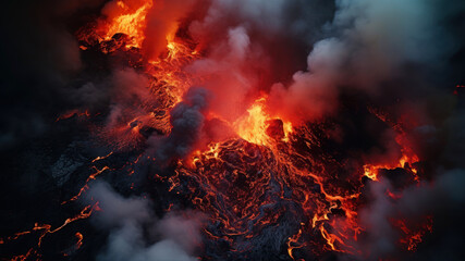 volcanic eruption, lava, top view