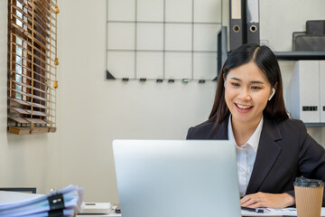 Happy cheerful cute beautiful business woman in office.