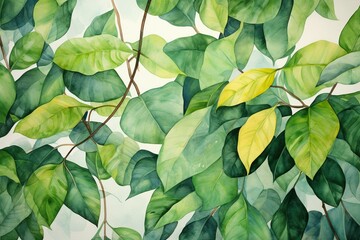 watercolor painting of green leaves. Generative AI