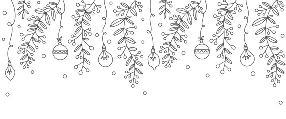 Christmas line art background, christmas bulb, ball line art style vector illustration