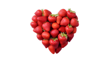 Red berry strawberry heart shape. Isolated on Transparent background.