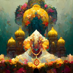 Ganesha have three heads Lord with a curved trunk and huge body with the effulgence of a core suns Let him remove the obstacles to all my deeds and lead them to fulfillment Thus we find Ganesha  - obrazy, fototapety, plakaty