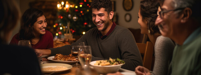 Portrait of a young man during Thanksgiving dinner with his family
