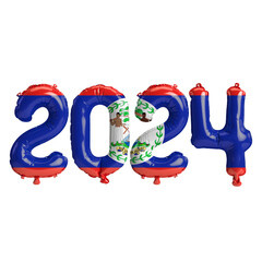 3d illustration of letter about new year 2024 with balloons on color Belize flag