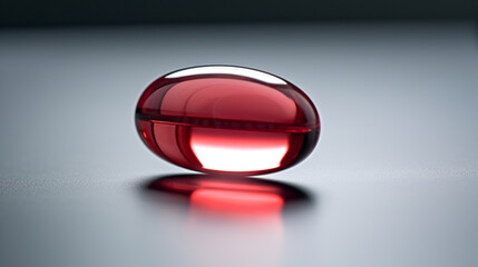 A red pill on a reflective surface