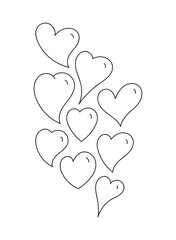 hand drawn heart symbols on white background. outline hearts
