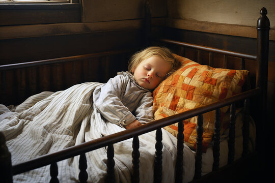 A small child sleeps in bed in the morning. The concept of rest and sleep.