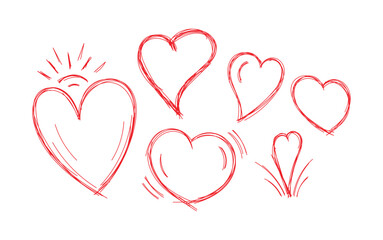 hand drawn heart symbols. red hearts