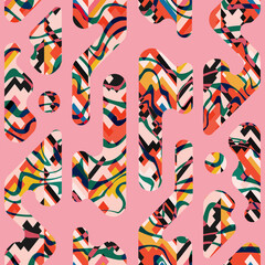 Pink geometric mosaic seamless pattern
