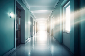 Empty hospital corridor in the morning
