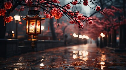 Chinese red lantern in the night of Chinese New Year, nagasaki lantern festival