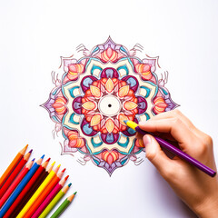 Colorful floral mandala design for relaxation and stress relief in an adult coloring book