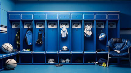 Blue colored sports equipment room