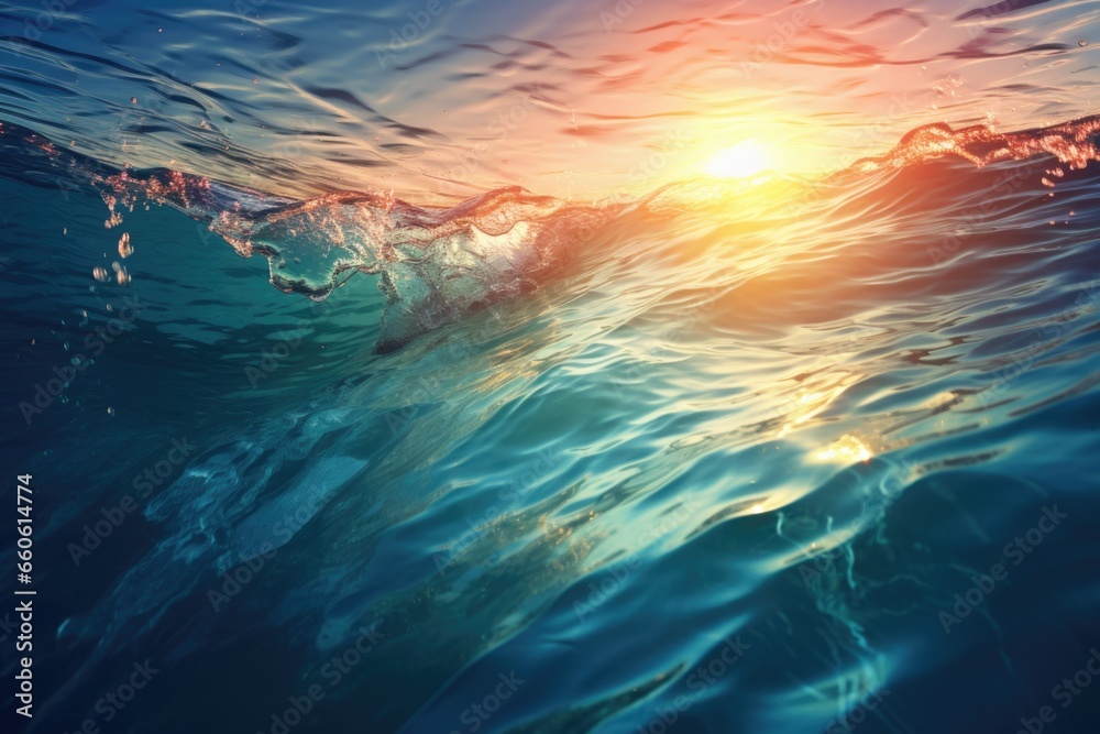 Poster A close-up view of a powerful wave crashing in the ocean. This image captures the raw energy and beauty of the ocean. Perfect for use in nature documentaries, travel websites, or inspirational quotes 