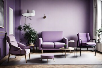 modern living room with purple theme