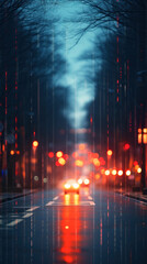 street scene with blurry traffic, glowing car light dots, minimalist abstracts