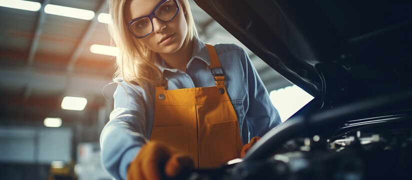 Portrait of a Woman Mechanic Working for a car service