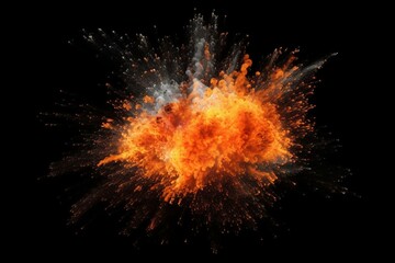 Dynamic fire particles and dust debris create a stunning isolated burst on a black background. Generative AI