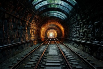 Fototapeta premium Sleek Glass railway tunnel. Subway station. Generate Ai