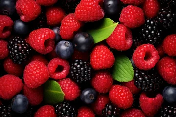 Fotobehang Fresh Berries red fruits mix. Food diet. Generate Ai © juliars