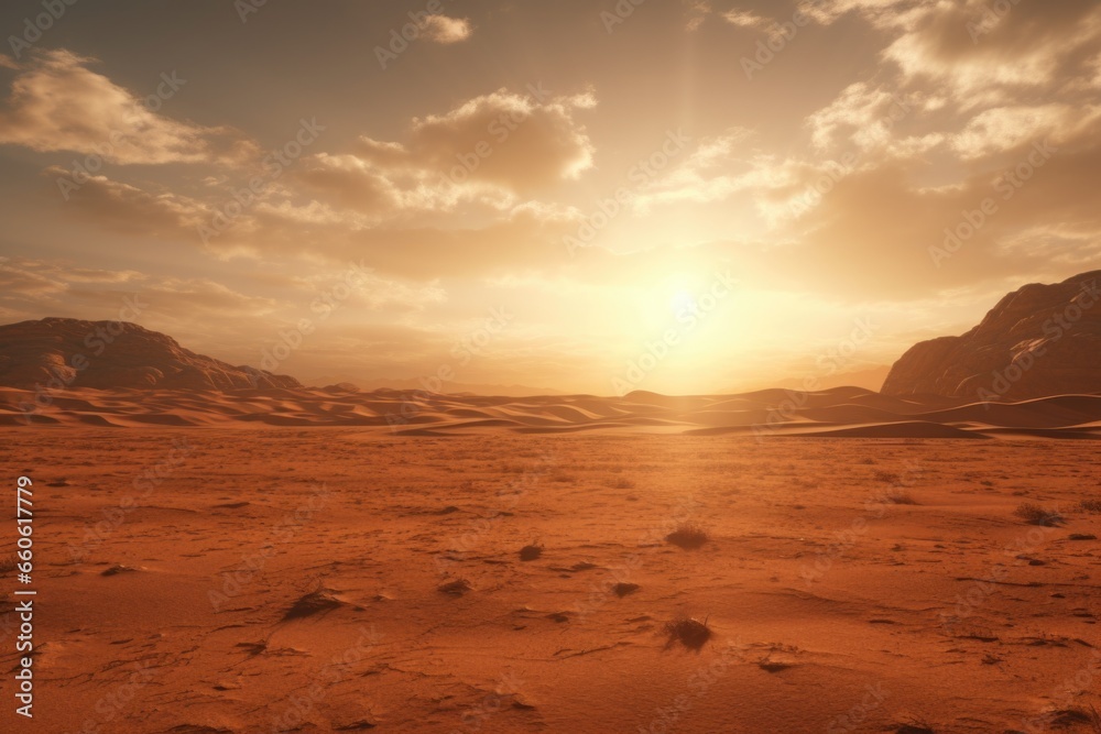 Aufkleber A captivating image of the sun setting over a vast desert landscape. Perfect for adding a sense of tranquility and natural beauty to any project.