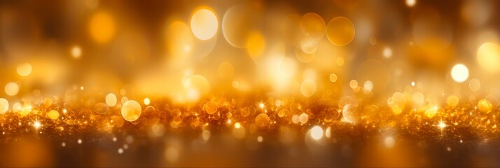 Golden Glowing Christmas: Abstract Background with Sparkling Stars and Blurred Bokeh