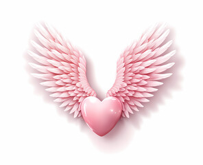 pink heart with wings isolated. celebrating love valentinețs day february 14th. heart from feathers generative ai image