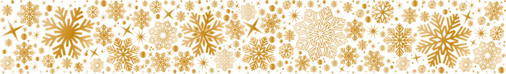 Fototapeta premium Snowflakes seamless border .Ornament with golden snowflakes and stars .Christmas golden horizontal border.Christmas decoration.