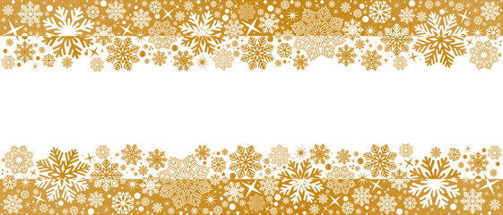 Snowflakes seamless border .Ornament with golden snowflakes and stars .Christmas golden horizontal border.Christmas decoration.