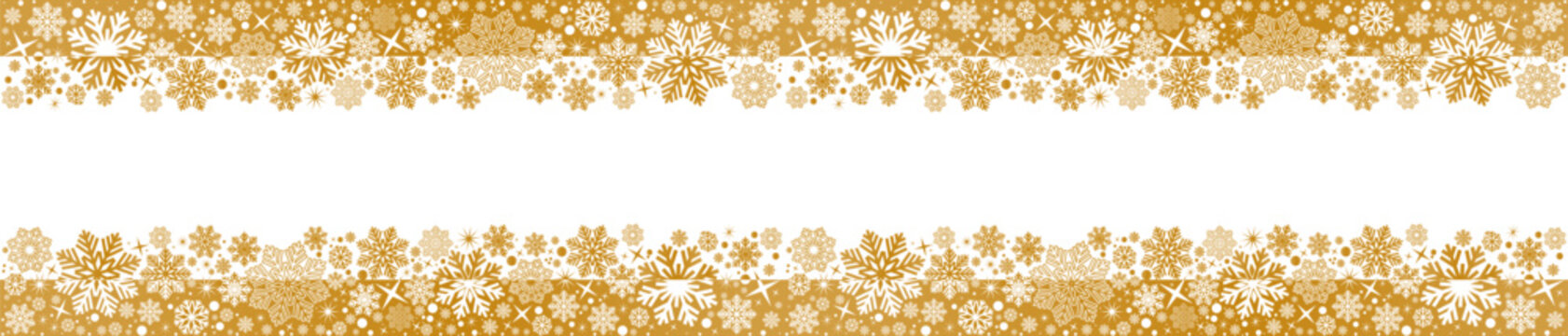 Snowflakes seamless border .Ornament with golden snowflakes and stars .Christmas golden horizontal border.Christmas decoration.