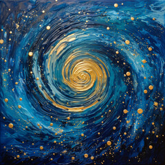 Abstract blue and gold painted vortex background