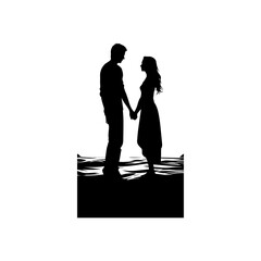 silhouette of a couple near the beach