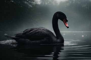 Tranquil Black swan lake. Wild beauty. Generate Ai